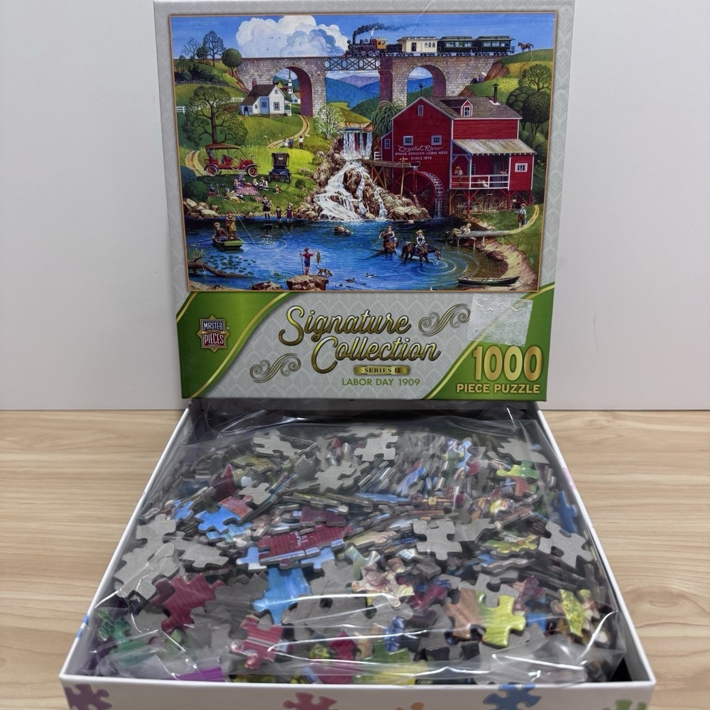 Lot 4 Master Pieces 1000 Piece Puzzles BUNGALOWVILLE Labor Day 1909 TPL THREAT + - Picture 13 of 16